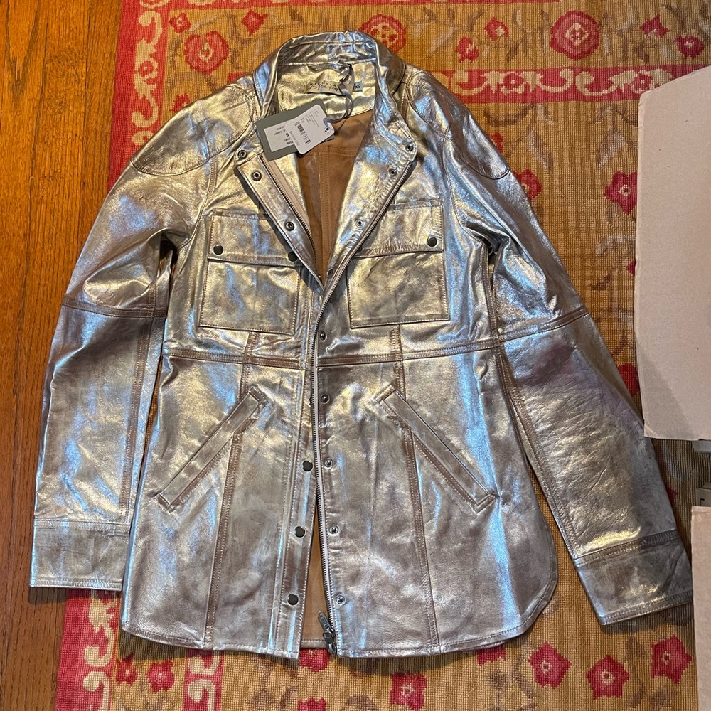 Metallic Silver Leather Jacket